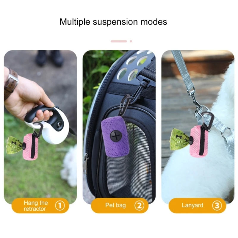 Mesh Dog Poo Bags Dispenser Portable Hanging with Buckle Dogs Waste Bag Holder Colorful Pet Garbages Dispensers For Walking