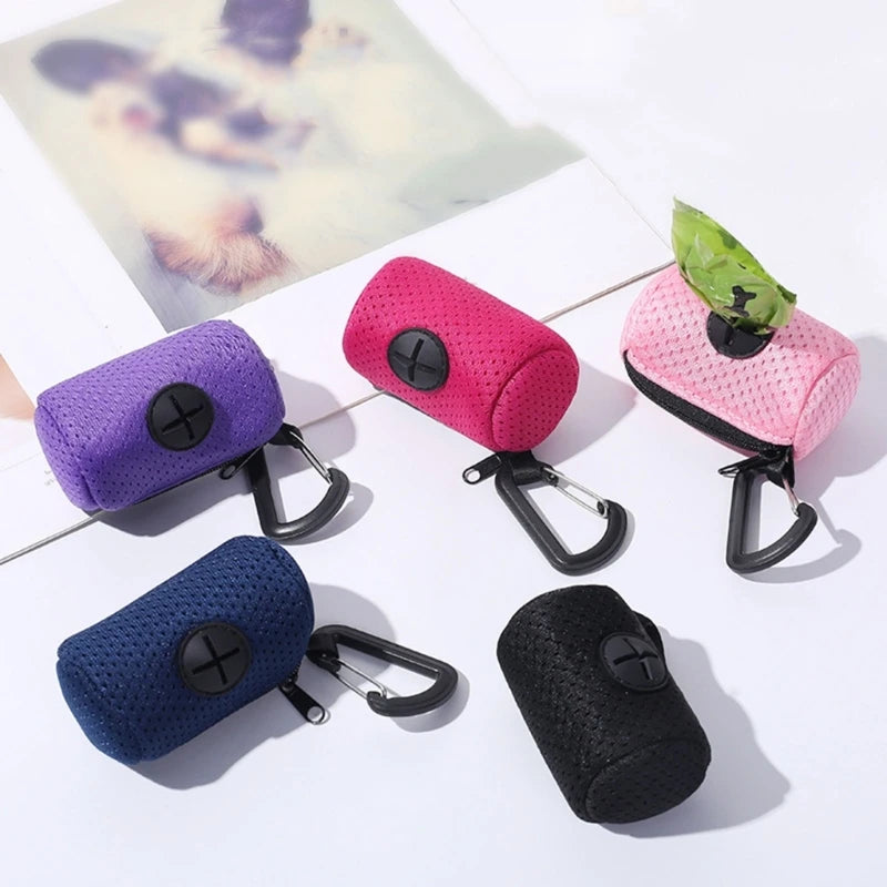 Mesh Dog Poo Bags Dispenser Portable Hanging with Buckle Dogs Waste Bag Holder Colorful Pet Garbages Dispensers For Walking
